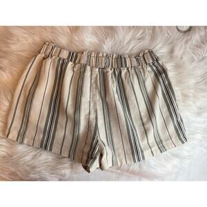 Women's Medium Linen Striped Casual Dressy Shorts JUST be GUC Olive Cream Black